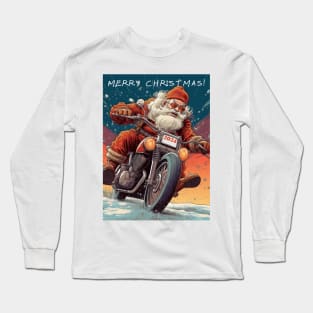 Santa Celebrate Christmas With Motorcycle Long Sleeve T-Shirt